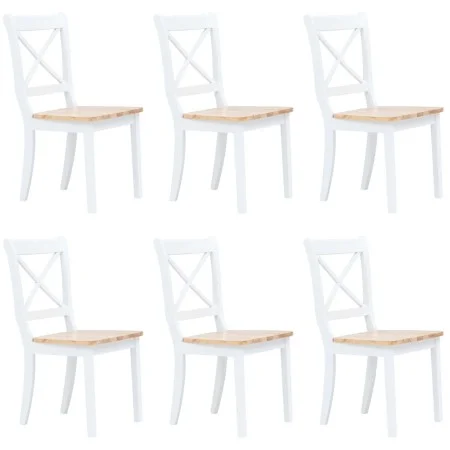 Sillas de comedor 6 uds madera maciza de caucho blanco y madera de vidaXL, Sillas de comedor - Ref: Foro24-277544, Precio: 44...