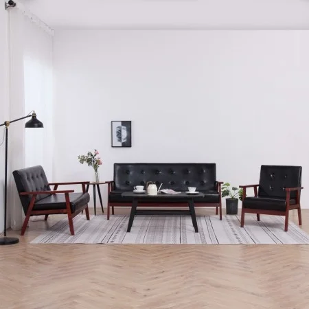 3-teilige Sofagarnitur aus schwarzem Kunstleder von vidaXL, Sofas - Ref: Foro24-278398, Preis: 515,97 €, Rabatt: %