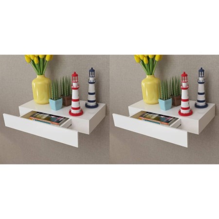 Estantes de pared flotantes con cajones 2 uds blanco 48 cm de vidaXL, Estantes y estanterías - Ref: Foro24-276001, Precio: 76...