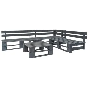 Set de muebles de palets para jardín 4 piezas madera gris de vidaXL, Conjuntos de jardín - Ref: Foro24-276314, Precio: 252,21...