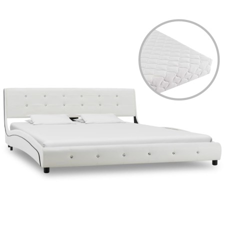 Cama con colchón cuero sintético blanco 160x200 cm de vidaXL, Camas y somieres - Ref: Foro24-277572, Precio: 478,83 €, Descue...