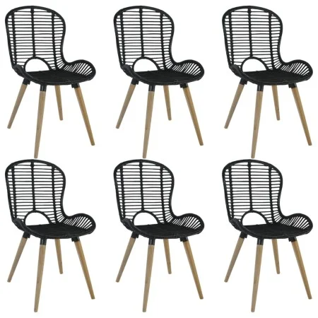 Sillas de comedor 6 unidades de ratán natural negro de vidaXL, Sillas de comedor - Ref: Foro24-275838, Precio: 513,43 €, Desc...