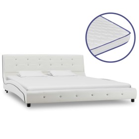 Cama y colchón viscoelástico cuero sintético blanco 160x200 cm de vidaXL, Camas y somieres - Ref: Foro24-277557, Precio: 475,...