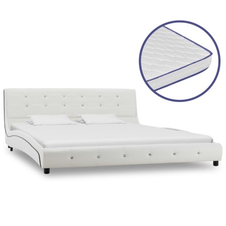 Cama y colchón viscoelástico cuero sintético blanco 160x200 cm de vidaXL, Camas y somieres - Ref: Foro24-277557, Precio: 475,...