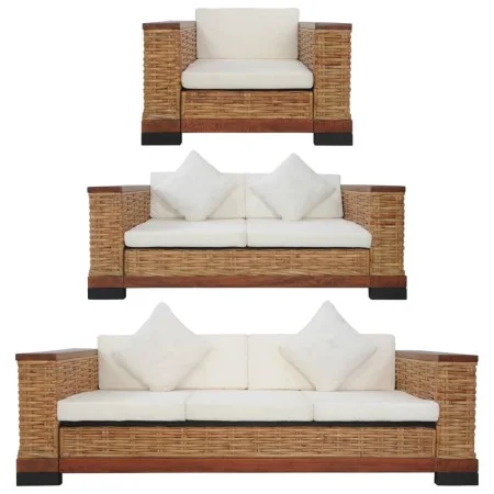 Juego de sofás con cojines 3 piezas de ratán natural marrón de vidaXL, Sofás - Ref: Foro24-278620, Precio: 1,00 €, Descuento: %