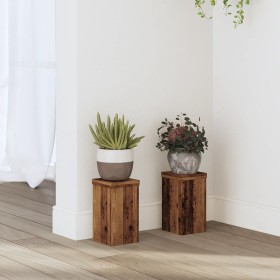 Soportes de plantas 2 uds madera roble envejecido 10x10x18 cm en Soportes para macetas | Comprar online en Foru.es