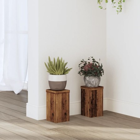 Soportes de plantas 2 uds madera roble envejecido 10x10x18 cm en Soportes para macetas | Comprar online en Foru.es