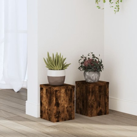 Soportes de plantas 2 uds madera roble ahumado 15x15x20 cm en Soportes para macetas | Comprar online en Foru.es