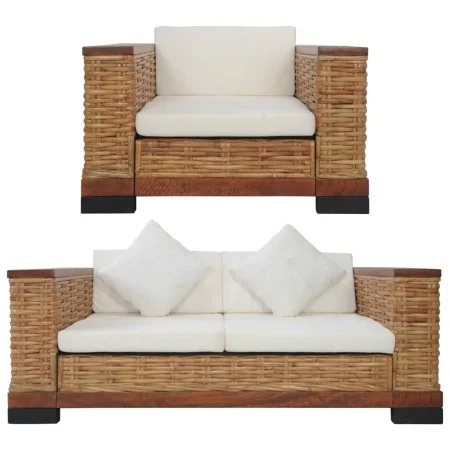 Juego de sofás con cojines 2 piezas de ratán natural marrón de vidaXL, Sofás - Ref: Foro24-278618, Precio: 880,57 €, Descuent...
