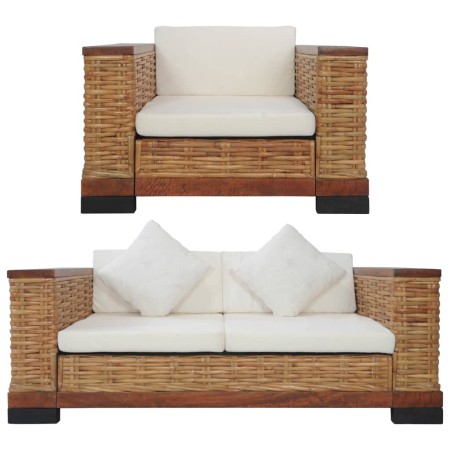 Juego de sofás con cojines 2 piezas de ratán natural marrón de vidaXL, Sofás - Ref: Foro24-278618, Precio: 905,09 €, Descuent...