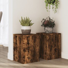 Soportes de plantas 2 uds madera roble ahumado 25x25x35 cm en Soportes para macetas | Comprar online en Foru.es