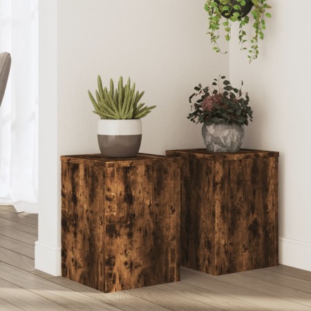Soportes de plantas 2 uds madera roble ahumado 25x25x35 cm en Soportes para macetas | Comprar online en Foru.es
