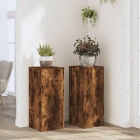 Soportes de plantas 2 uds madera roble ahumado 30x30x70 cm en Soportes para macetas | Comprar online en Foru.es