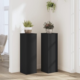 Soportes de plantas 2 uds madera ingeniería negro 25x25x80 cm en Soportes para macetas | Comprar online en Foru.es