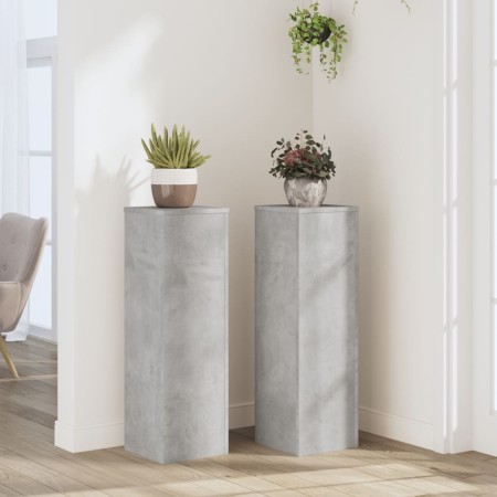 Soportes de plantas 2 uds madera gris hormigón 25x25x80 cm en Soportes para macetas | Comprar online en Foru.es