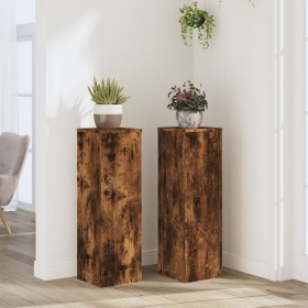 Soportes de plantas 2 uds madera roble ahumado 25x25x80 cm en Soportes para macetas | Comprar online en Foru.es