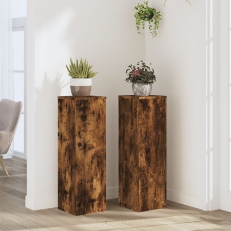 Soportes de plantas 2 uds madera roble ahumado 25x25x80 cm en Soportes para macetas | Comprar online en Foru.es