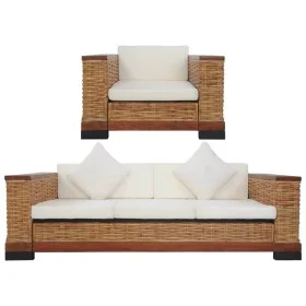 Juego de sofás con cojines 2 piezas de ratán natural marrón de vidaXL, Sofás - Ref: Foro24-278621, Precio: 939,26 €, Descuent...