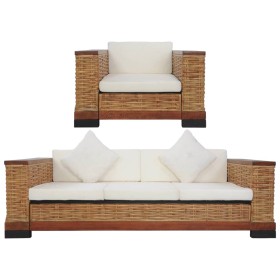 Juego de sofás con cojines 2 piezas de ratán natural marrón de vidaXL, Sofás - Ref: Foro24-278621, Precio: 965,86 €, Descuent...