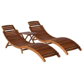 Set de tumbonas con mesita 3 piezas madera maciza de acacia de vidaXL, Tumbonas - Ref: Foro24-279160, Precio: 290,00 €, Descu...