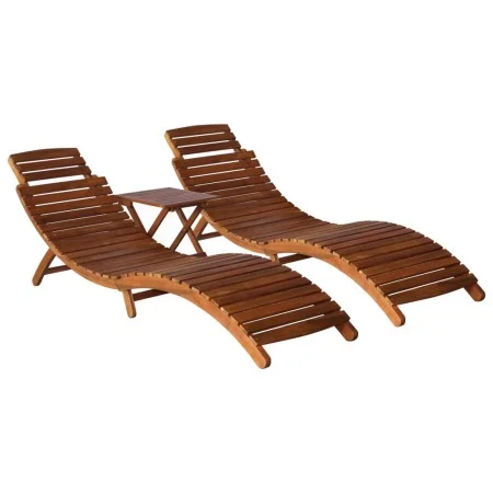 Set de tumbonas con mesita 3 piezas madera maciza de acacia de vidaXL, Tumbonas - Ref: Foro24-279160, Precio: 290,00 €, Descu...