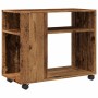 Mesa auxiliar rodante madera ingeniería envejecido 70x35x60 cm en Mesas auxiliares | Comprar online en Foru.es