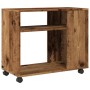 Mesa auxiliar rodante madera ingeniería envejecido 70x35x60 cm en Mesas auxiliares | Comprar online en Foru.es