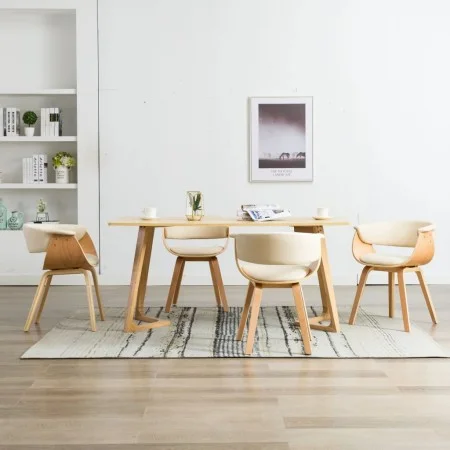 Esszimmerstühle, 4 Stück, gebogenes Holz und cremefarbenes Kunstleder von vidaXL, Essstühle - Ref: Foro24-278731, Preis: 908,...