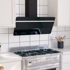 Campana extractora pared acero y vidrio templado negro 90 cm de vidaXL, Extractores - Ref: Foro24-51673, Precio: 236,36 €, De...