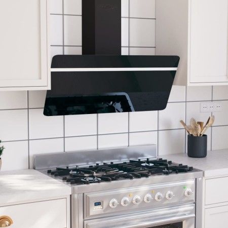 Campana extractora pared acero y vidrio templado negro 90 cm de vidaXL, Extractores - Ref: Foro24-51673, Precio: 236,36 €, De...