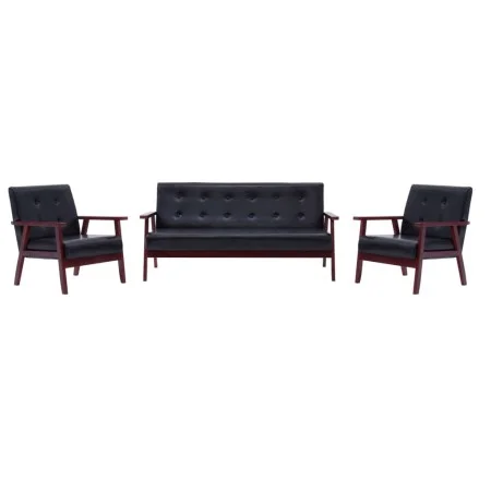 3-teilige Sofagarnitur aus schwarzem Kunstleder von vidaXL, Sofas - Ref: Foro24-279136, Preis: 455,25 €, Rabatt: %
