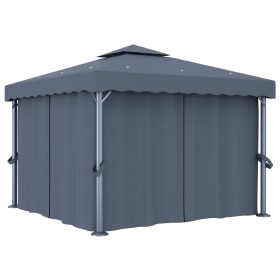 Cenador con cortina gris antracita aluminio 3x3 m de vidaXL, Carpas y cenadores - Ref: Foro24-3053378, Precio: 524,45 €, Desc...