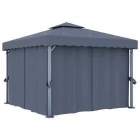 Cenador con cortina gris antracita aluminio 3x3 m de vidaXL, Carpas y cenadores - Ref: Foro24-3053378, Precio: 509,57 €, Desc...
