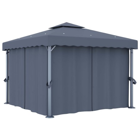 Cenador con cortina gris antracita aluminio 3x3 m de vidaXL, Carpas y cenadores - Ref: Foro24-3053378, Precio: 524,45 €, Desc...