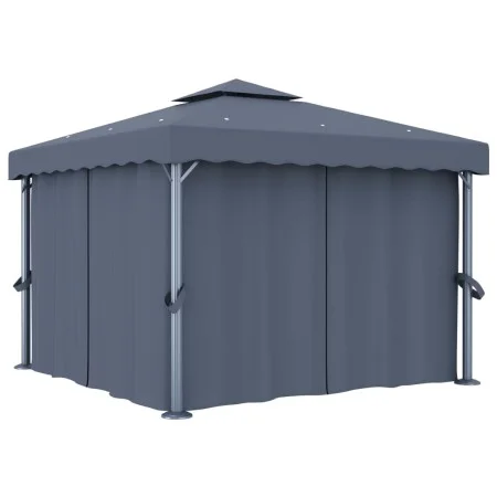 Cenador con cortina gris antracita aluminio 3x3 m de vidaXL, Carpas y cenadores - Ref: Foro24-3053378, Precio: 509,57 €, Desc...