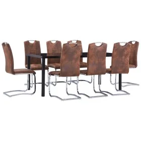 Juego de comedor 9 piezas piel de ante artificial marrón de vidaXL, muebles para cocinas y comedores - Ref: Foro24-3053125, P...