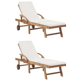 Sun loungers with cushion 2 pcs solid cream teak wood by vidaXL, Loungers - Ref: Foro24-3054633, Price: 618,24 €, Discount: %