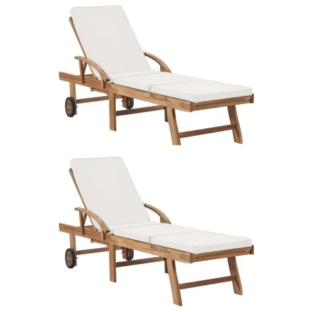 Sun loungers with cushion 2 pcs solid cream teak wood by vidaXL, Loungers - Ref: Foro24-3054633, Price: 618,24 €, Discount: %