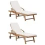 Sun loungers with cushion 2 pcs solid cream teak wood by vidaXL, Loungers - Ref: Foro24-3054633, Price: 618,24 €, Discount: %