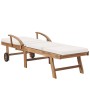 Tumbonas con cojín 2 uds madera maciza de teca crema de vidaXL, Tumbonas - Ref: Foro24-3054633, Precio: 564,77 €, Descuento: %