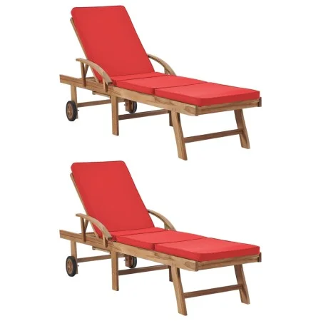 Sun loungers with cushions, 2 units, solid red teak wood by vidaXL, Loungers - Ref: Foro24-3054637, Price: 469,02 €, Discount: %