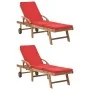 Tumbonas con cojines 2 unidades madera maciza de teca rojo de vidaXL, Tumbonas - Ref: Foro24-3054637, Precio: 469,02 €, Descu...