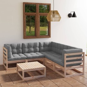 Muebles de jardín 6 piezas con cojines de madera de pino maciza en Conjuntos de jardín | Comprar online en Foru.es