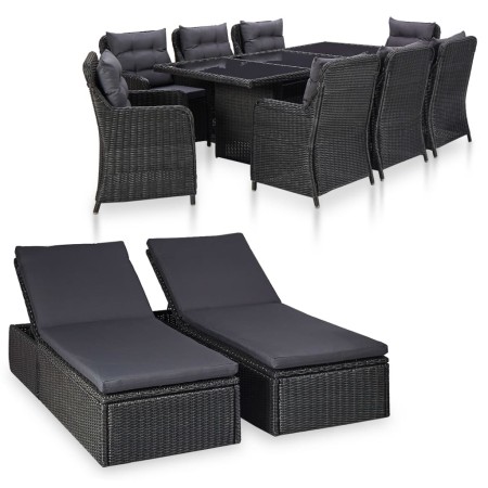 Juego de comedor para jardín 11 piezas ratán sintético negro de vidaXL, Conjuntos de jardín - Ref: Foro24-3057811, Precio: 2,...