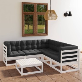 Muebles de jardín 6 piezas con cojines de madera de pino maciza en Conjuntos de jardín | Comprar online en Foru.es