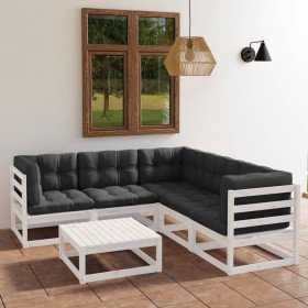 Muebles de jardín 6 piezas con cojines de madera de pino maciza en Conjuntos de jardín | Comprar online en Foru.es