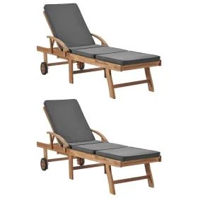 Sun loungers with cushion 2 pcs solid dark gray teak wood by vidaXL, Loungers - Ref: Foro24-3054634, Price: 611,74 €, Discoun...