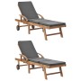 Tumbonas con cojín 2 uds madera maciza de teca gris oscuro de vidaXL, Tumbonas - Ref: Foro24-3054634, Precio: 578,55 €, Descu...