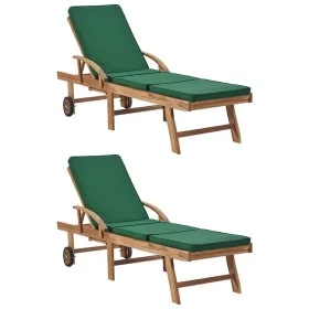 Tumbonas con cojín 2 uds madera maciza de teca verde de vidaXL, Tumbonas - Ref: Foro24-3054635, Precio: 464,40 €, Descuento: %