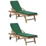 Tumbonas con cojín 2 uds madera maciza de teca verde de vidaXL, Tumbonas - Ref: Foro24-3054635, Precio: 464,40 €, Descuento: %
